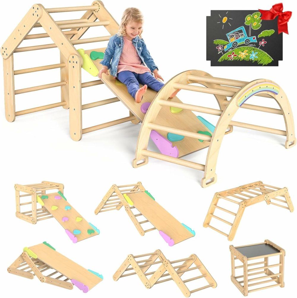 Deformable Pikler Triangle Set With Sliding Ramp & Climbing Arch Ramp  Wooden Toddler Climbing Toys Indoor  Playground Jungle Gym For Kids  Montessori Climbing Set For Toddlers  |  Indoor Climbers & Play Structures All Toys Indoor Climbers & Play Structures