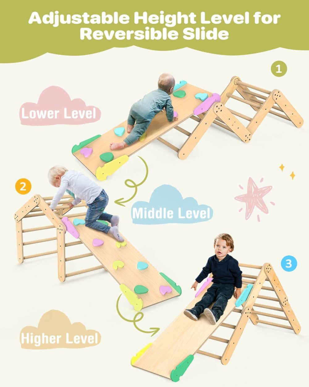 Deformable Pikler Triangle Set With Sliding Ramp & Climbing Arch Ramp  Wooden Toddler Climbing Toys Indoor  Playground Jungle Gym For Kids  Montessori Climbing Set For Toddlers  |  Indoor Climbers & Play Structures All Toys Indoor Climbers & Play Structures