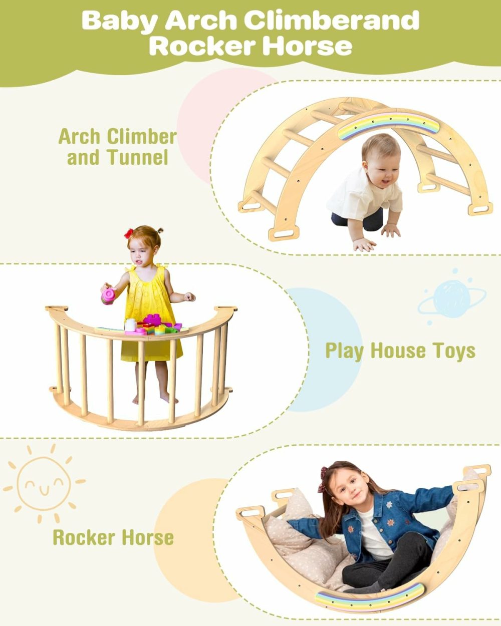 Deformable Pikler Triangle Set With Sliding Ramp & Climbing Arch Ramp  Wooden Toddler Climbing Toys Indoor  Playground Jungle Gym For Kids  Montessori Climbing Set For Toddlers  |  Indoor Climbers & Play Structures All Toys Indoor Climbers & Play Structures