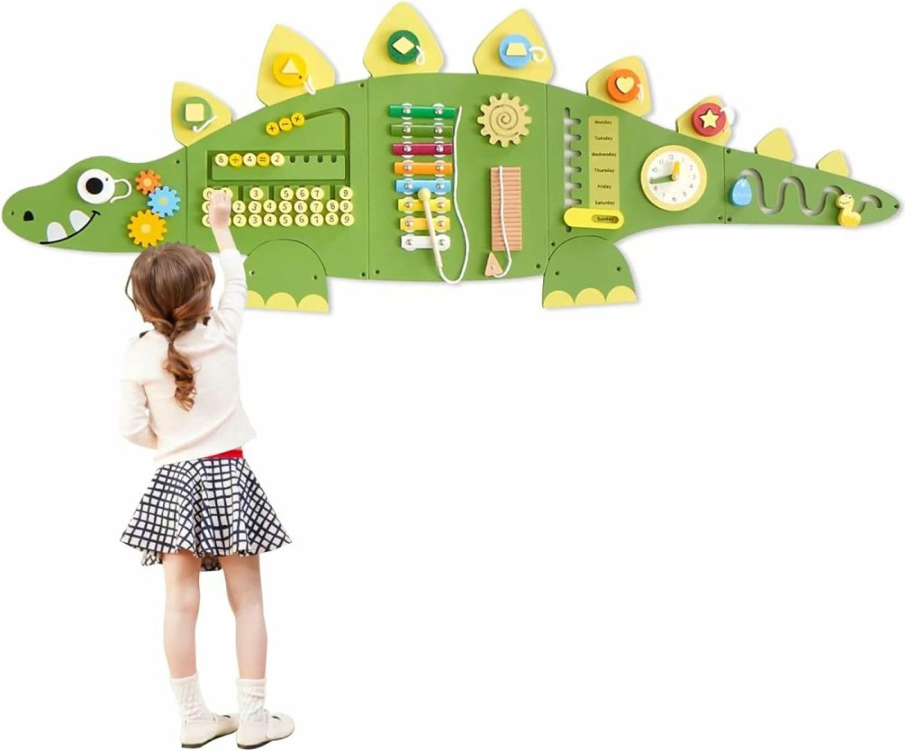 Dinosaur Activity Wall Busy Board Panels  Montessori Sensory Toys  Toddler Learning Activity Center  Perfect For Toddler Playroom & Children’s Daycare  Green  |  Sorting & Stacking Toys All Toys Sorting & Stacking Toys