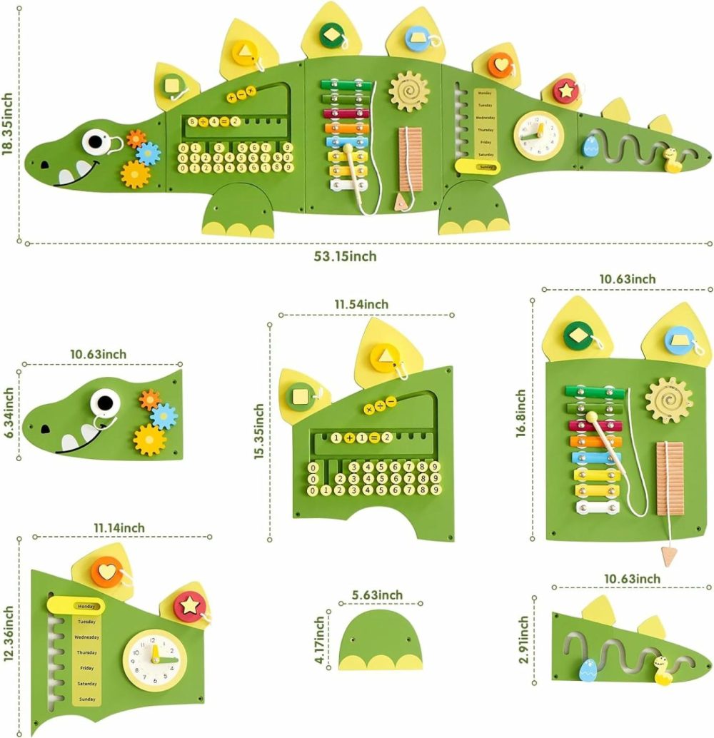 Dinosaur Activity Wall Busy Board Panels  Montessori Sensory Toys  Toddler Learning Activity Center  Perfect For Toddler Playroom & Children’s Daycare  Green  |  Sorting & Stacking Toys All Toys Sorting & Stacking Toys