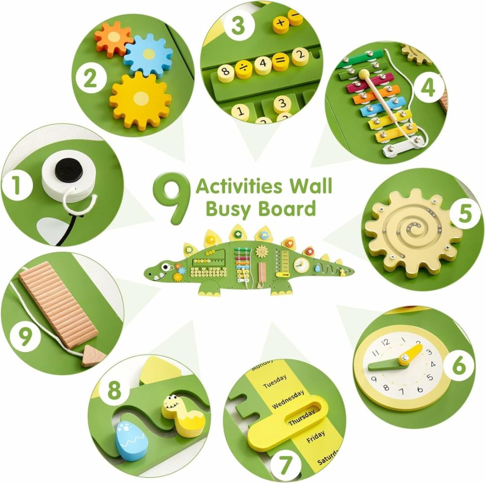 Dinosaur Activity Wall Busy Board Panels  Montessori Sensory Toys  Toddler Learning Activity Center  Perfect For Toddler Playroom & Children’s Daycare  Green  |  Sorting & Stacking Toys All Toys Sorting & Stacking Toys