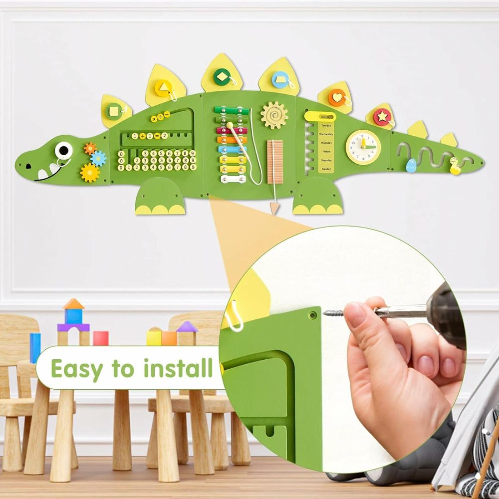 Dinosaur Activity Wall Busy Board Panels  Montessori Sensory Toys  Toddler Learning Activity Center  Perfect For Toddler Playroom & Children’s Daycare  Green  |  Sorting & Stacking Toys All Toys Sorting & Stacking Toys