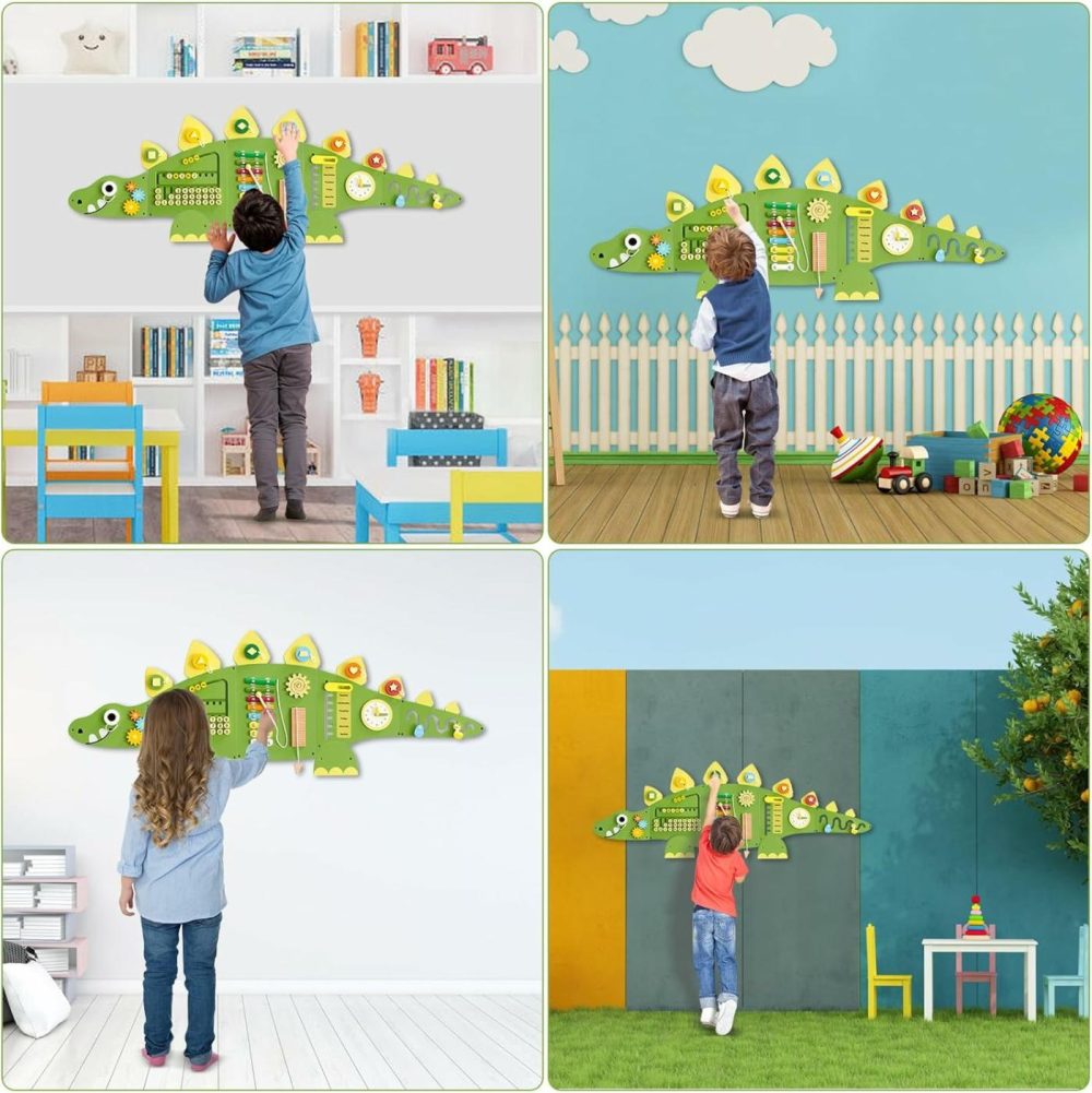 Dinosaur Activity Wall Busy Board Panels  Montessori Sensory Toys  Toddler Learning Activity Center  Perfect For Toddler Playroom & Children’s Daycare  Green  |  Sorting & Stacking Toys All Toys Sorting & Stacking Toys