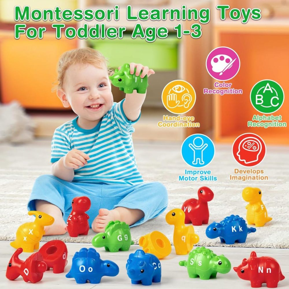 Dinosaur Alphabet Learning Toy For Toddler Age 1  2  3 Year Old  26 Pcs Double-Sided Abc Dinosaur Matching Game  Montessori Preschool Educational Toy For Boys & Girls 18+ Months  |  Sorting & Stacking Toys All Toys Sorting & Stacking Toys