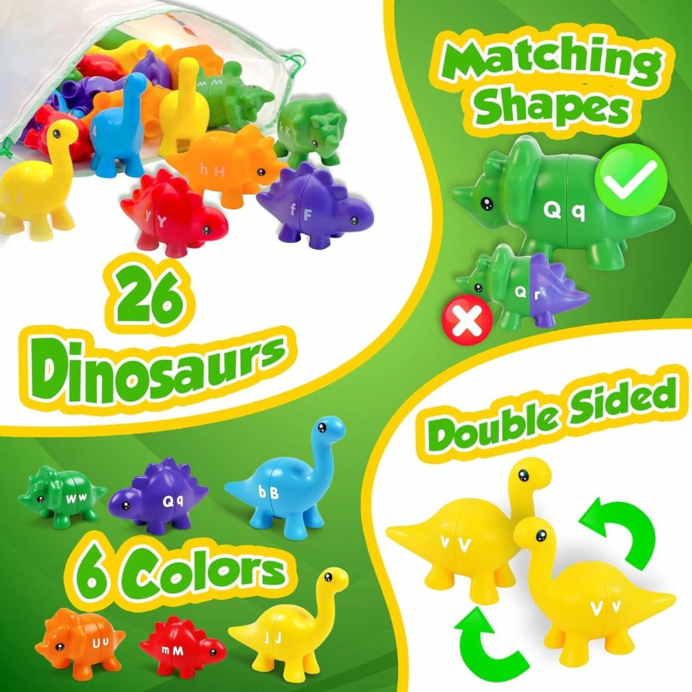 Dinosaur Alphabet Learning Toys – 52Pcs In Storage Box | 26 Double Sided Dino Matching Toys | Matching Dinosaur Toys For Toddlers | Kindergarten Toys | Preschool Classroom Toddler Dinosaur Toy  |  Sorting & Stacking Toys All Toys Sorting & Stacking Toys