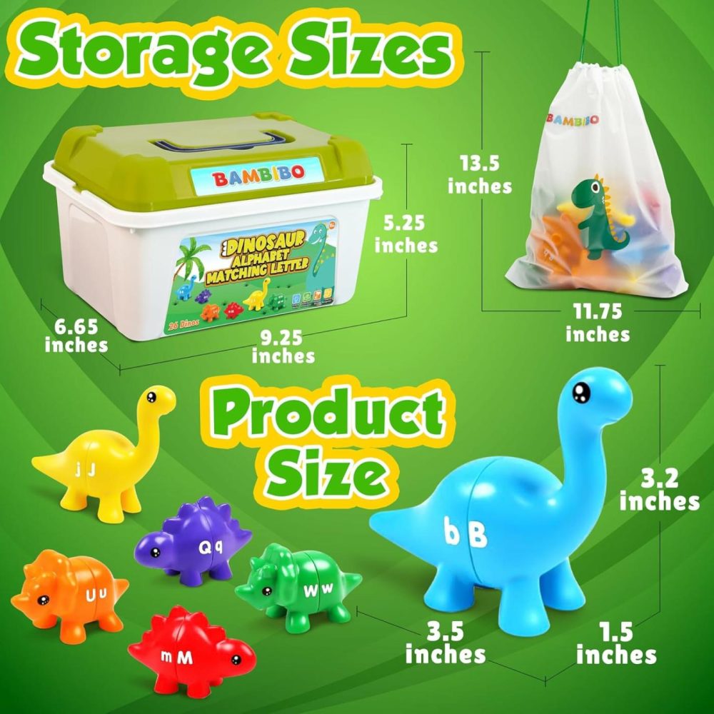 Dinosaur Alphabet Learning Toys – 52Pcs In Storage Box | 26 Double Sided Dino Matching Toys | Matching Dinosaur Toys For Toddlers | Kindergarten Toys | Preschool Classroom Toddler Dinosaur Toy  |  Sorting & Stacking Toys All Toys Sorting & Stacking Toys