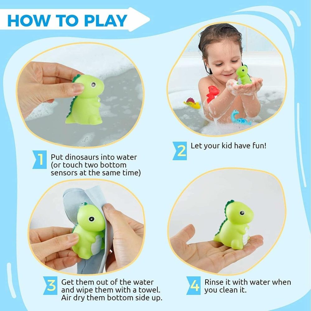 Dinosaur Bath Toys Light-Up  6 Packs Floating Bath Toys Set For Baby Toddlers Kids In Birthday Easter Christmas Shower Pool Bath Toys Boys Girls Children Preschool Bathtub Bathroom  |  Bath Toys All Toys Bath Toys