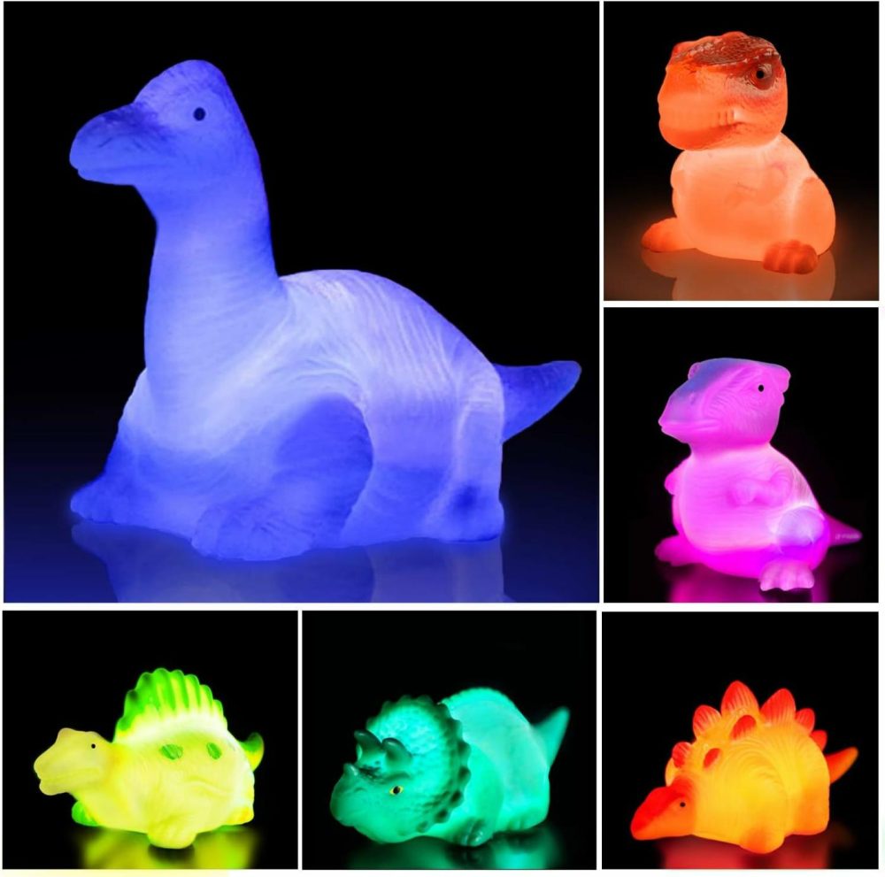 Dinosaur Bath Toys Light Up Floating Rubber Toys(6 Packs),Flashing Color Changing Light In Water,Baby Infants Kids Toddler Child Preschool Bathtub Bathroom  |  Bath Toys All Toys Bath Toys