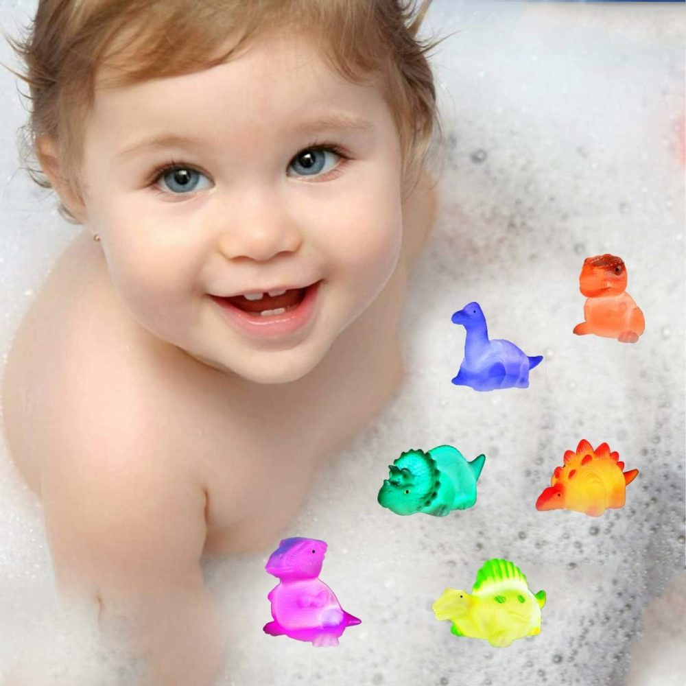 Dinosaur Bath Toys Light Up Floating Rubber Toys(6 Packs),Flashing Color Changing Light In Water,Baby Infants Kids Toddler Child Preschool Bathtub Bathroom  |  Bath Toys All Toys Bath Toys