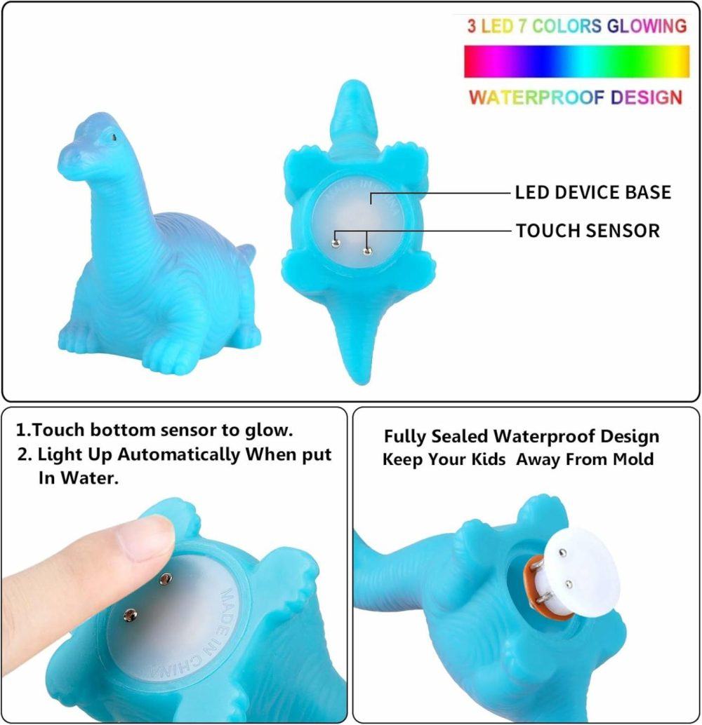 Dinosaur Bath Toys Light Up Floating Rubber Toys(6 Packs),Flashing Color Changing Light In Water,Baby Infants Kids Toddler Child Preschool Bathtub Bathroom  |  Bath Toys All Toys Bath Toys