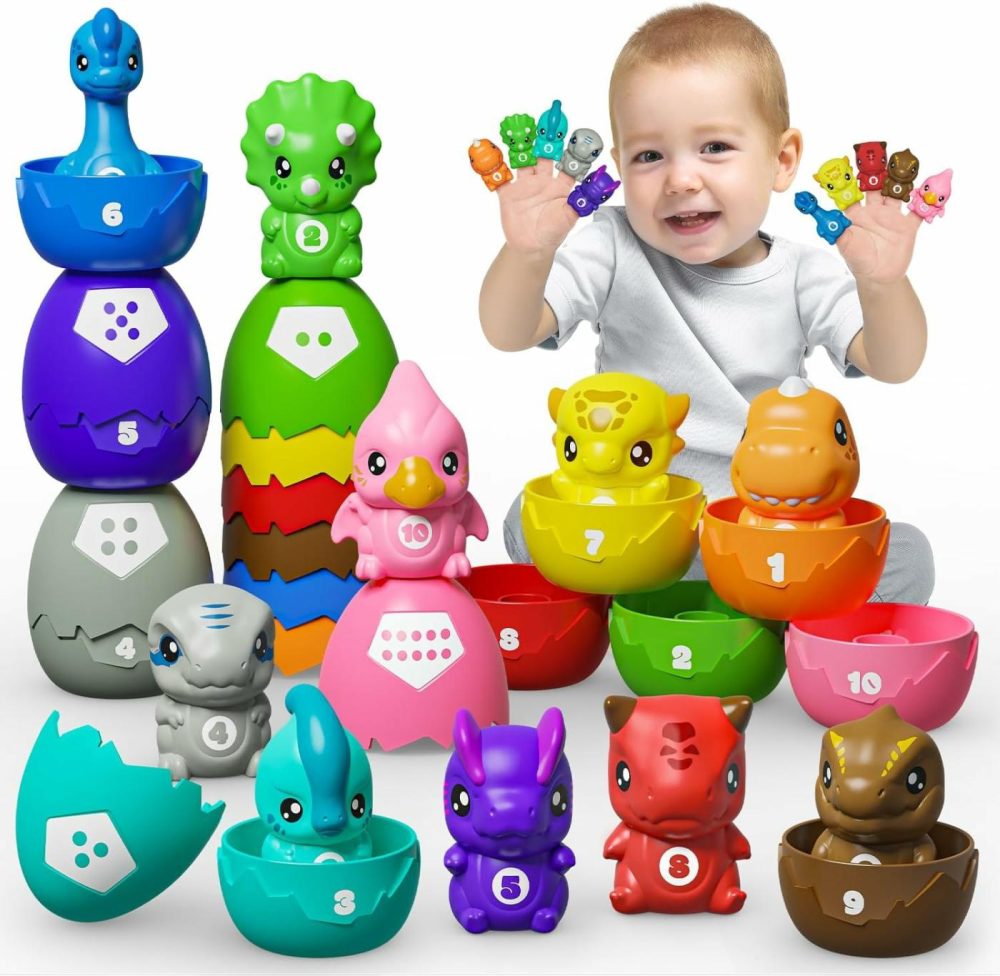 Dinosaur Egg Toys For Toddlers 1 2 3 Year Old  20Pcs Dino Finger Puppets Kids Matching Eggs Montessori Toy Set  Counting & Sorting Game  Party Favors Birthday Easter Gift For Baby Boys Girls Age 1+  |  Sorting & Stacking Toys All Toys Sorting & Stacking Toys