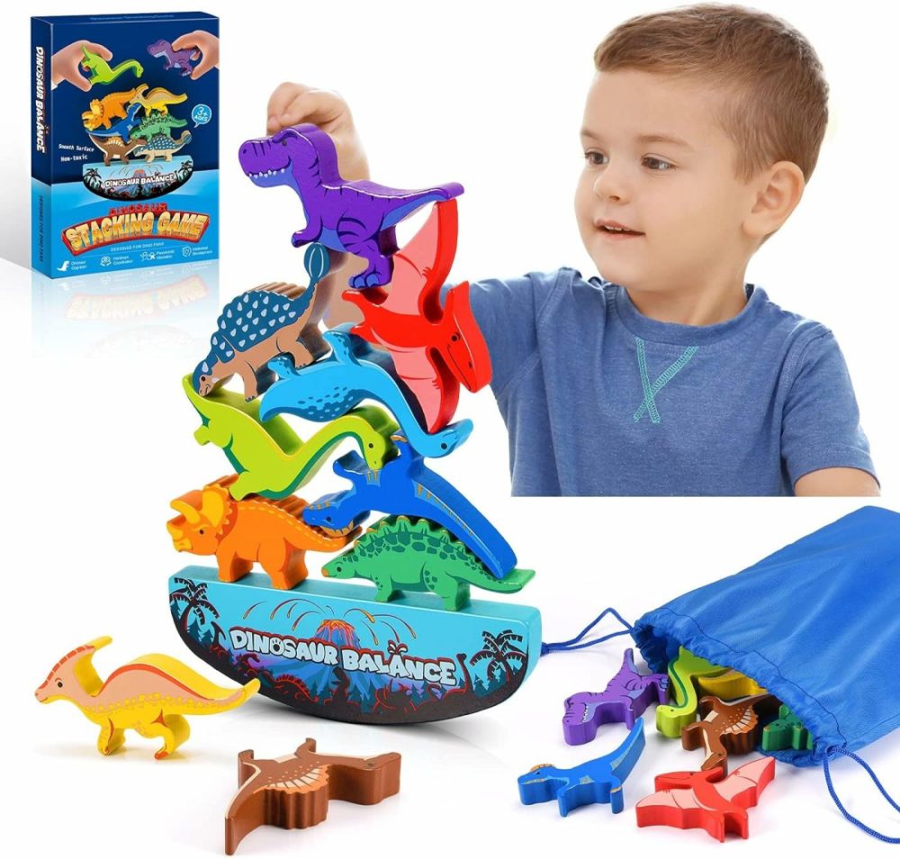 Dinosaur Toys For Kids 3-5: Wooden Stacking Montessori Toys For 3 4 5 6 7 8 Year Old Boys Girls Balance Competition Game For Family Birthday Gifts For Kids Ages 4-8 (Classic Version)  |  Sorting & Stacking Toys All Toys Sorting & Stacking Toys