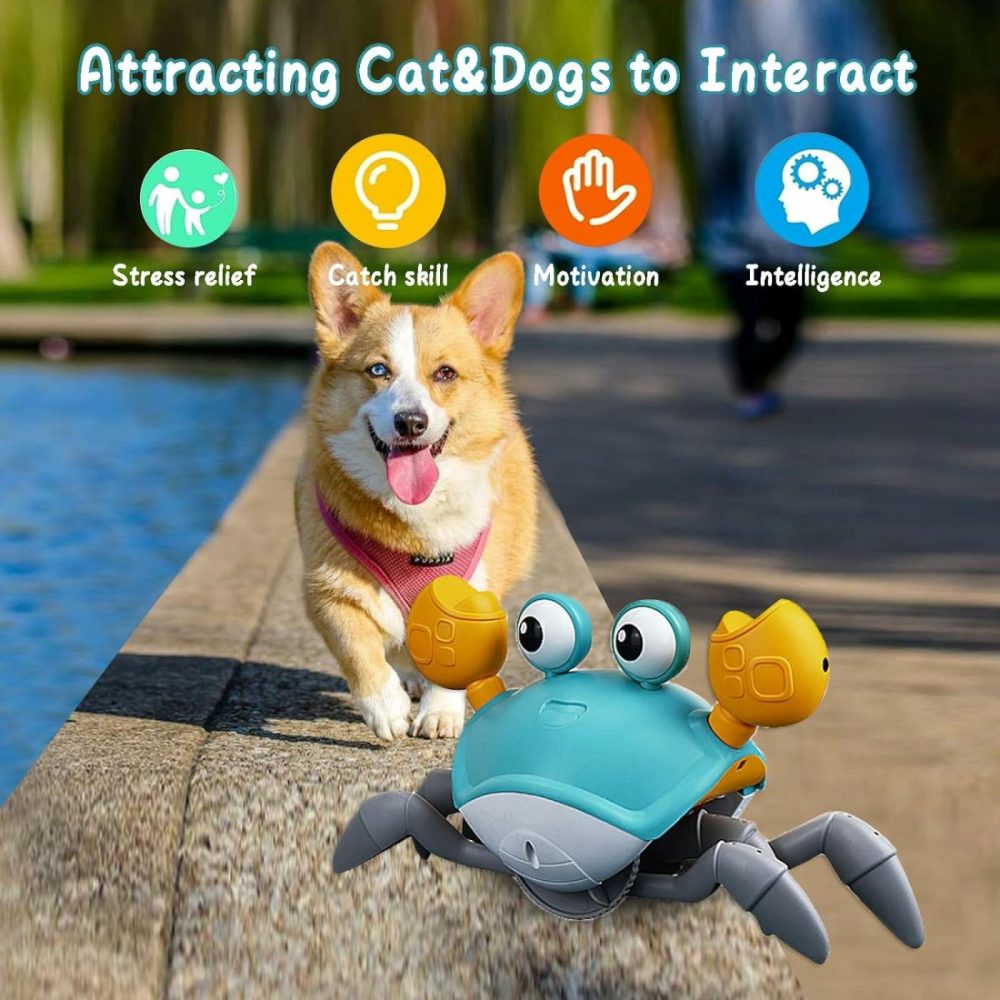 Dog Toys Escaping Crab Crawling Dog Toy With Music Control & Lights  Dancing Crab Dog Toy Obstacle Avoidance Interactive Fun Toys For Puppy/Small/Medium Dogs (Green)  |  Musical Toys All Toys