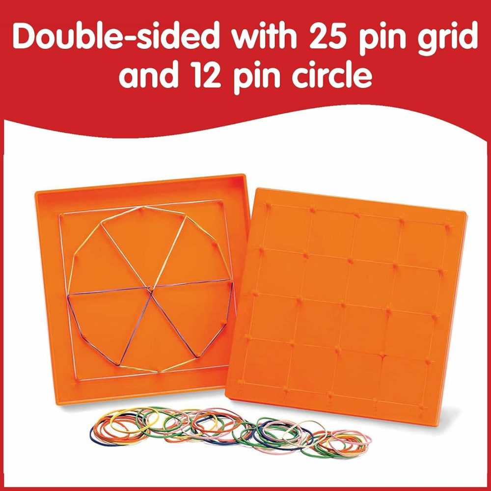 Double-Sided Geoboard Set – Set Of 6 With Rubber Bands – Ages 3+ – Math Manipulatives  Geometry  Fine Motor Skills  Creativity For Kids – 5 X 5 Grid/12 Pin Circular Array  |  Sorting & Stacking Toys All Toys Sorting & Stacking Toys