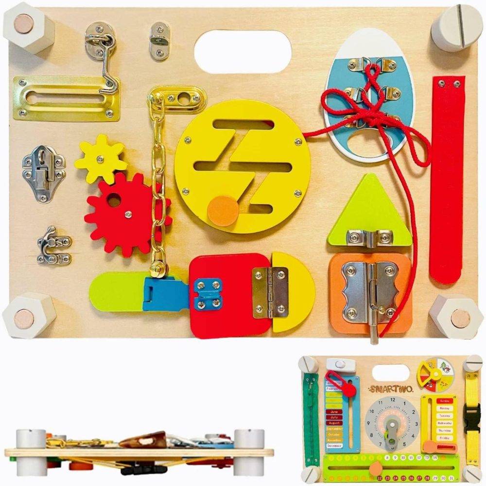 Double-Sided Montessori Busy Board For Toddlers 2-4  Train Ages 1-3 Babies Fine Motor Skills  Toddler Boy Toy Of Sensory Activity Board  Wooden Busy Board For 1+ Year Old Kids Birthday Gift  |  Early Development & Activity Toys All Toys Early Development & Activity Toys