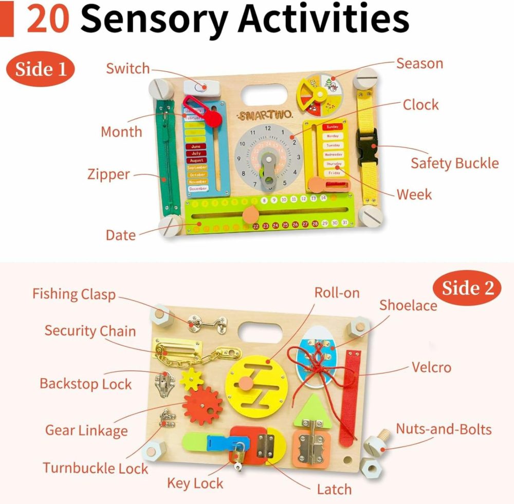 Double-Sided Montessori Busy Board For Toddlers 2-4  Train Ages 1-3 Babies Fine Motor Skills  Toddler Boy Toy Of Sensory Activity Board  Wooden Busy Board For 1+ Year Old Kids Birthday Gift  |  Early Development & Activity Toys All Toys Early Development & Activity Toys