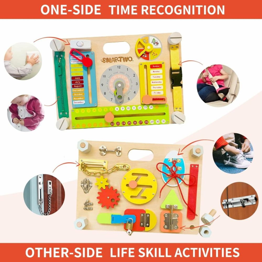 Double-Sided Montessori Busy Board For Toddlers 2-4  Train Ages 1-3 Babies Fine Motor Skills  Toddler Boy Toy Of Sensory Activity Board  Wooden Busy Board For 1+ Year Old Kids Birthday Gift  |  Early Development & Activity Toys All Toys Early Development & Activity Toys