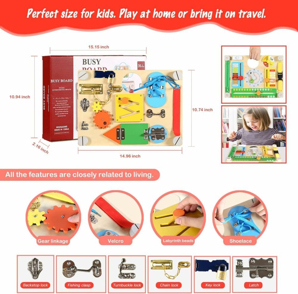 Double-Sided Montessori Busy Board For Toddlers 2-4  Train Ages 1-3 Babies Fine Motor Skills  Toddler Boy Toy Of Sensory Activity Board  Wooden Busy Board For 1+ Year Old Kids Birthday Gift  |  Early Development & Activity Toys All Toys Early Development & Activity Toys