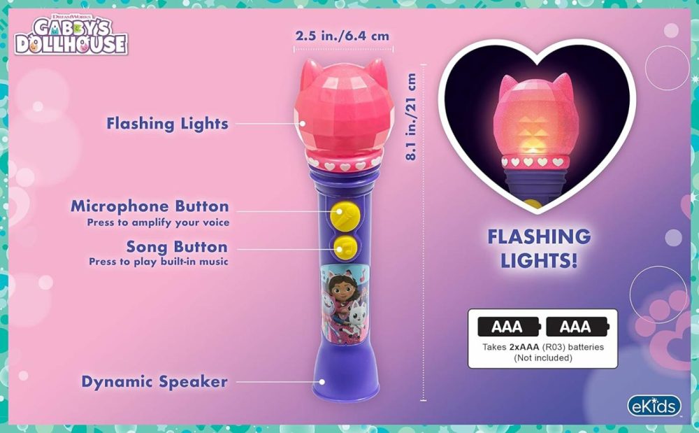 Dreamworks Gabby’s Dollhouse Toy Microphone For Kids  Musical Toy For Girls With Built-In Song  Kids Microphone Designed For Ages 3 And Up  |  Musical Toys All Toys Purple