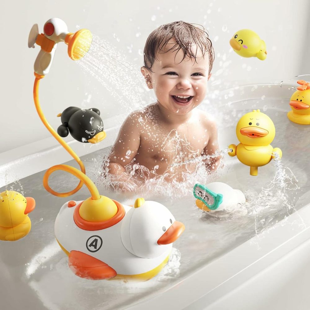 Duck Bath Toys For Toddlers 1-3  Baby Electric Bathtub Water Spray Toy  Infant Fun Bathtime W/ 4 Shower Head Wind Up Swim Duck  Babies Pool Gift 12 18 Month 1 2 3 4 Year Old Kid Boy Girl  |  Bath Toys All Toys Bath Toys