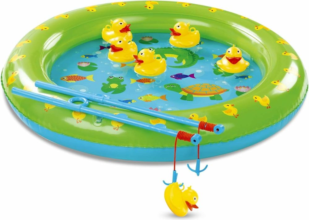 Duck Fishing Game Contest – Fun Carnival Game And Outdoor Party Toy For Kids – Inflatable Pond  2 Rope Fishing Poles With Hooks  6 Floating Ducks  |  Bath Toys All Toys Bath Toys