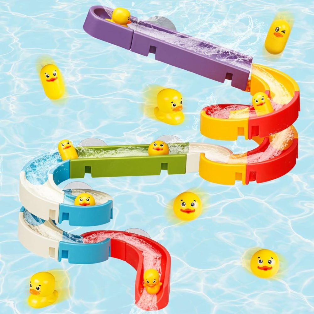 Duck Slide Bath Toys For Kids Ages 4-8  Wall Track Building Set 3+ Year Old  Fun Diy Kit Bathtub Time Birthday Gift For Toddler Boys & Girls (34 Pcs)  |  Bath Toys All Toys Bath Toys