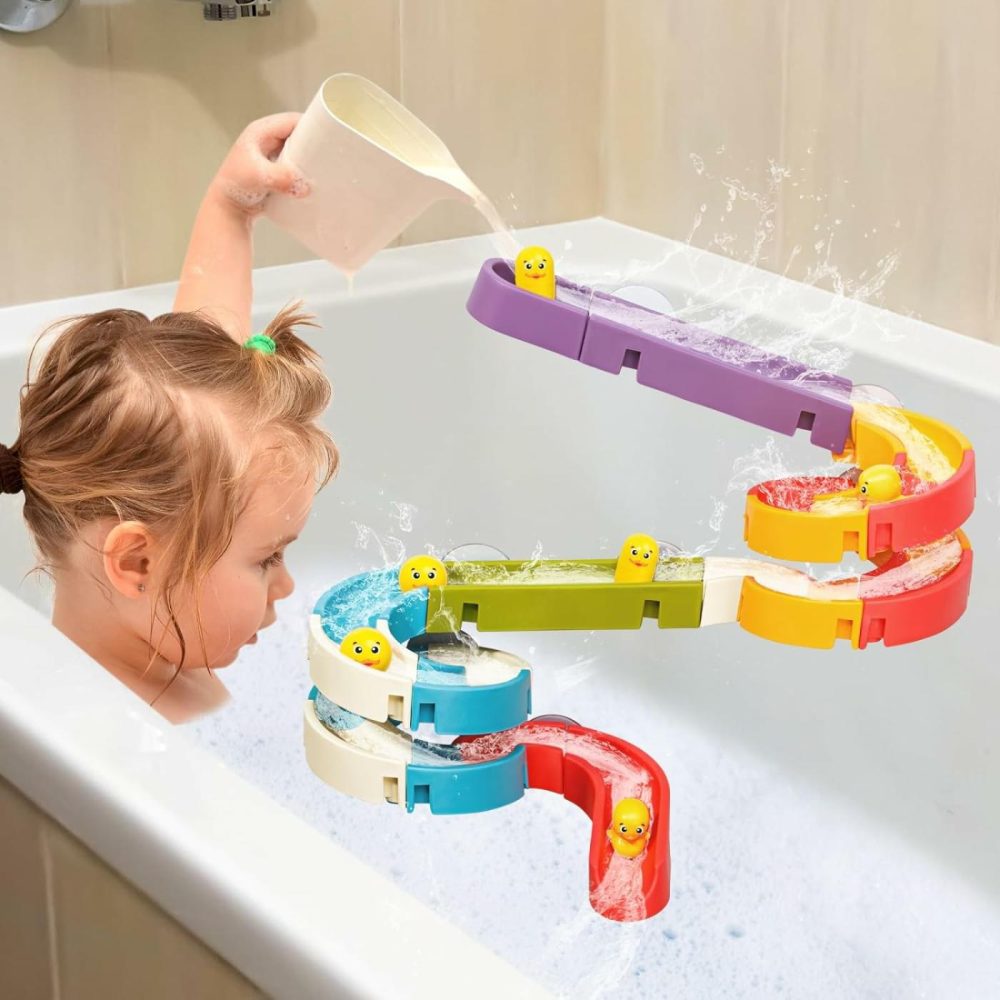 Duck Slide Bath Toys For Kids Ages 4-8  Wall Track Building Set 3+ Year Old  Fun Diy Kit Bathtub Time Birthday Gift For Toddler Boys & Girls (34 Pcs)  |  Bath Toys All Toys Bath Toys