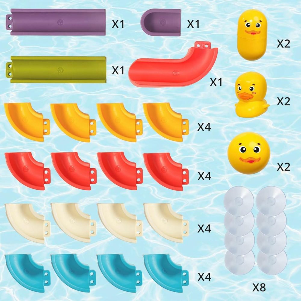 Duck Slide Bath Toys For Kids Ages 4-8  Wall Track Building Set 3+ Year Old  Fun Diy Kit Bathtub Time Birthday Gift For Toddler Boys & Girls (34 Pcs)  |  Bath Toys All Toys Bath Toys