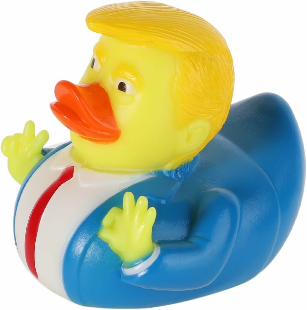 Duck Trump  Rubber Trump Ducky Bath Toy Squeeze Cartoon Squeaky Duck Funny Celebrity Duck Yellow Hair Blue Suit Tie Water Floating Collectible For Car Tabletop Bathroom  |  Bath Toys All Toys Bath Toys