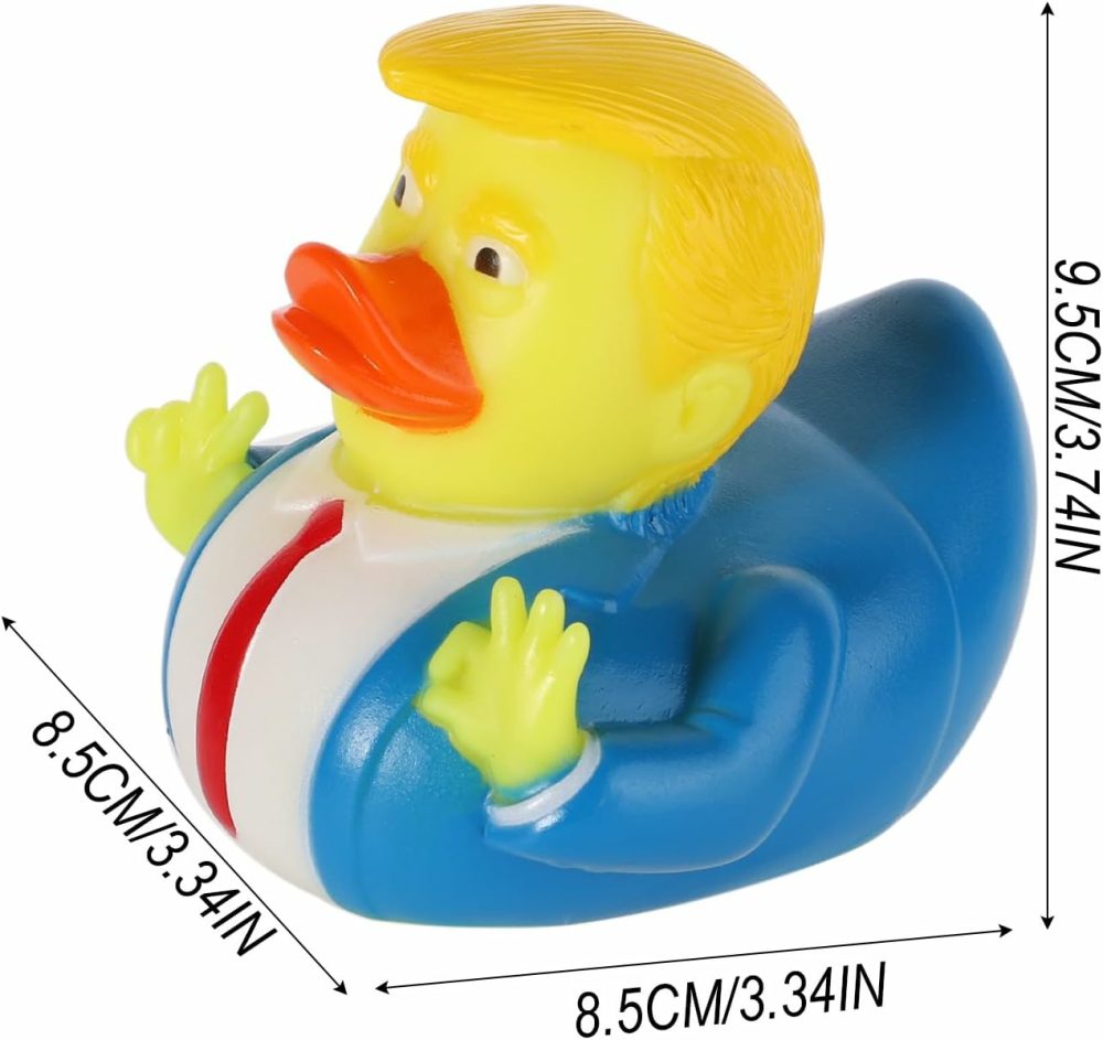 Duck Trump  Rubber Trump Ducky Bath Toy Squeeze Cartoon Squeaky Duck Funny Celebrity Duck Yellow Hair Blue Suit Tie Water Floating Collectible For Car Tabletop Bathroom  |  Bath Toys All Toys Bath Toys