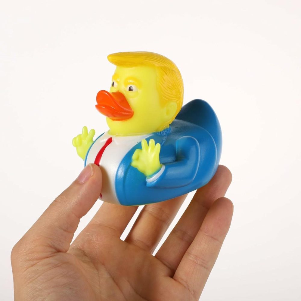 Duck Trump  Rubber Trump Ducky Bath Toy Squeeze Cartoon Squeaky Duck Funny Celebrity Duck Yellow Hair Blue Suit Tie Water Floating Collectible For Car Tabletop Bathroom  |  Bath Toys All Toys Bath Toys