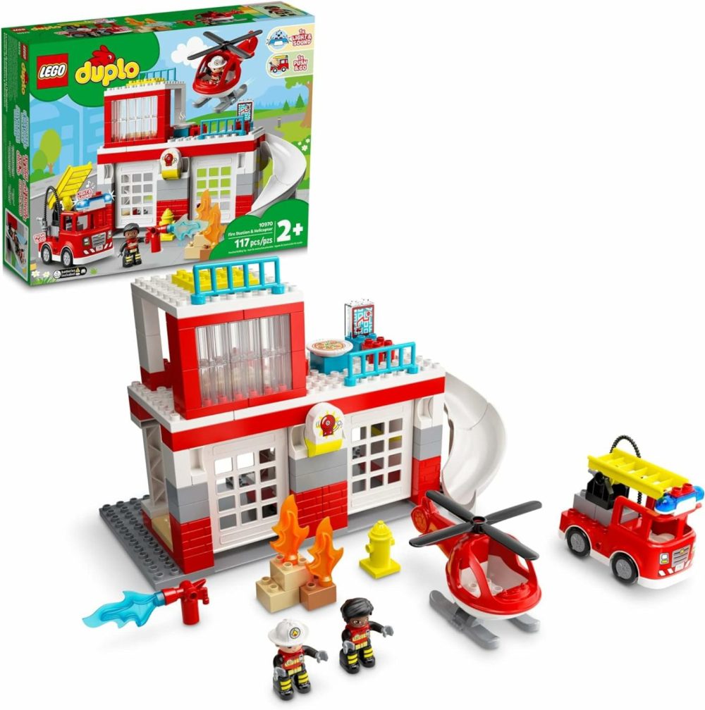 Duplo Fire Station & Helicopter Playset 10970  With Push & Go Truck Toy For Toddlers  Boys And Girls 2 Plus Years Old  Large Bricks Educational Learning Toys  |  Sorting & Stacking Toys All Toys Sorting & Stacking Toys