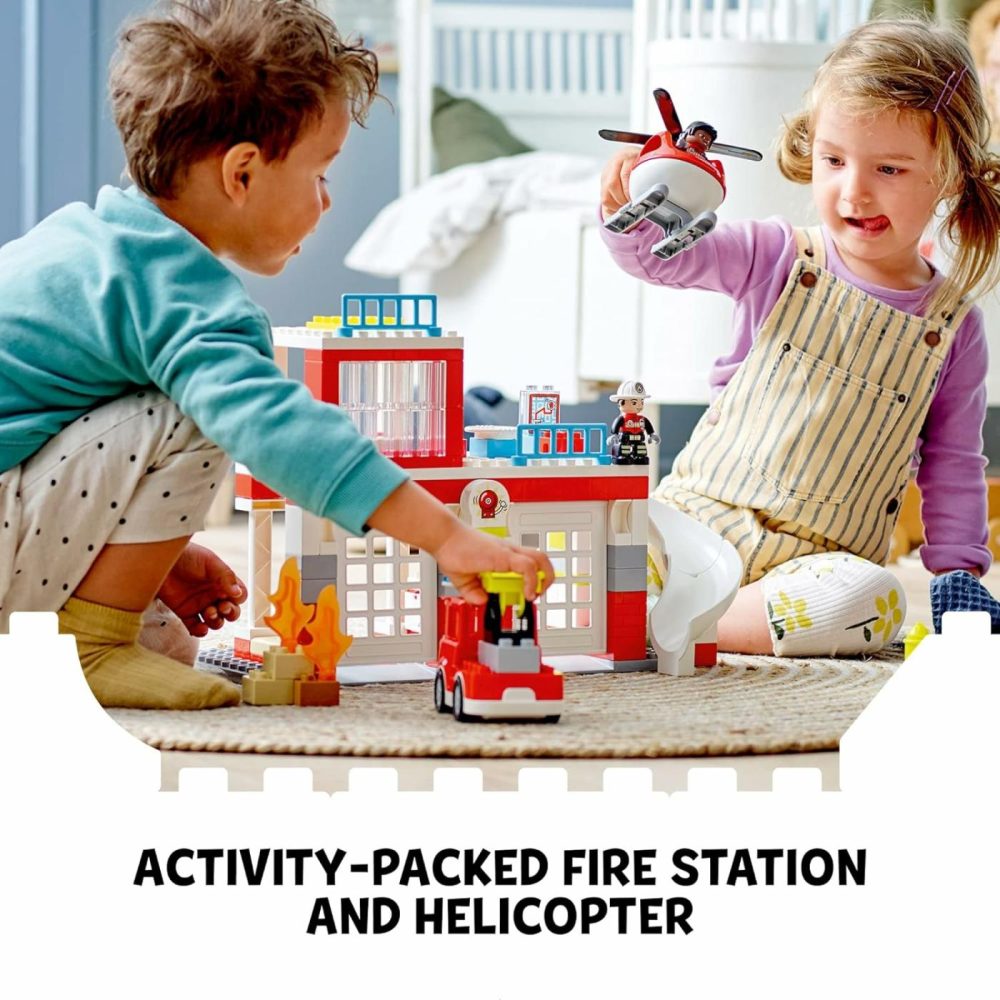 Duplo Fire Station & Helicopter Playset 10970  With Push & Go Truck Toy For Toddlers  Boys And Girls 2 Plus Years Old  Large Bricks Educational Learning Toys  |  Sorting & Stacking Toys All Toys Sorting & Stacking Toys