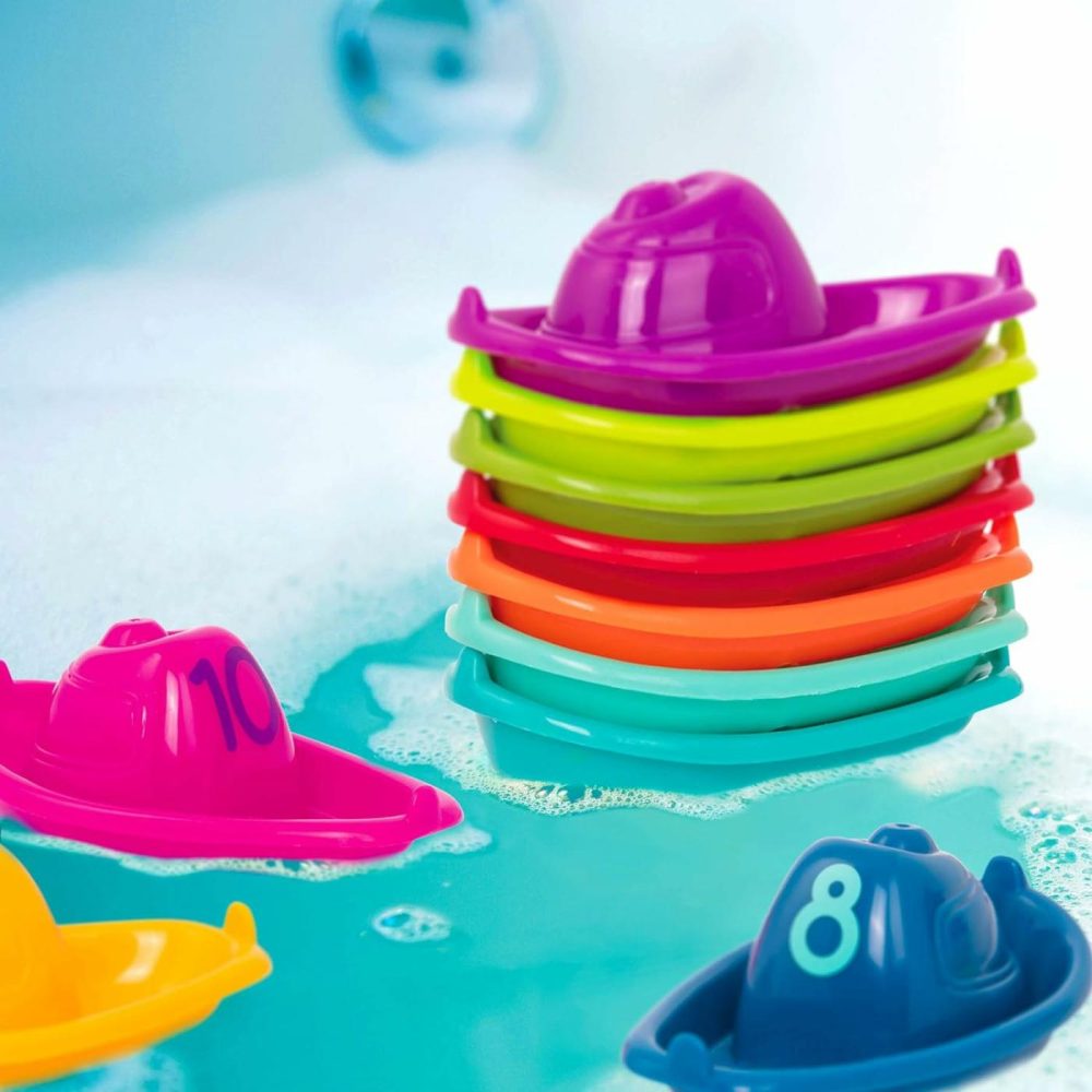 – 10 Bath Boats – Numbered & Stackable Bathtime Toys – Floating Toy Boats For The Bath  Pool  Beach – Educational Toys – 6 Months + – Stackin’ Boats  |  Bath Toys All Toys Bath Toys