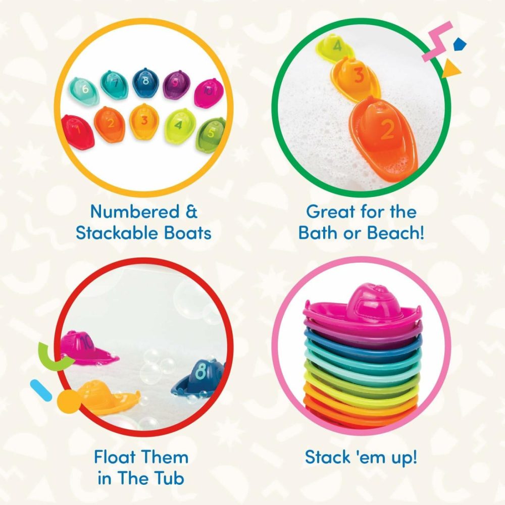 – 10 Bath Boats – Numbered & Stackable Bathtime Toys – Floating Toy Boats For The Bath  Pool  Beach – Educational Toys – 6 Months + – Stackin’ Boats  |  Bath Toys All Toys Bath Toys