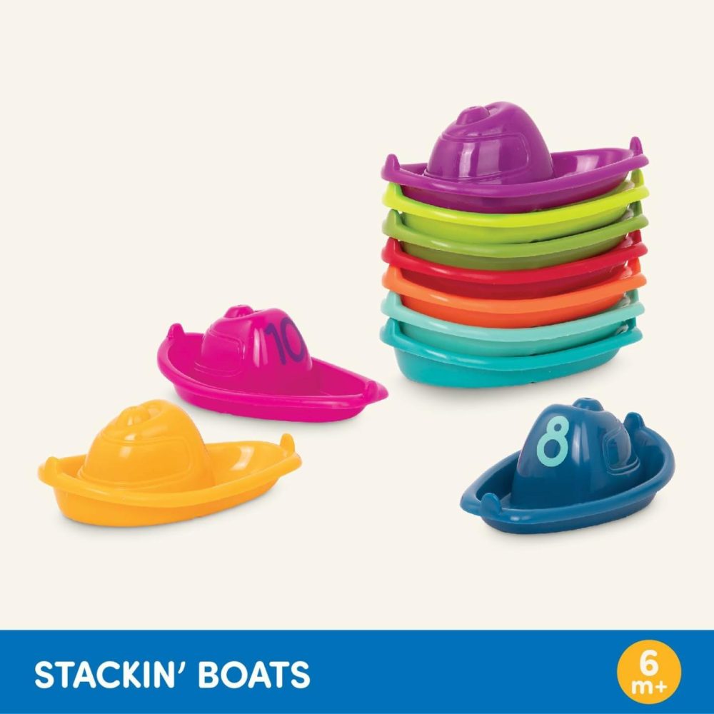 – 10 Bath Boats – Numbered & Stackable Bathtime Toys – Floating Toy Boats For The Bath  Pool  Beach – Educational Toys – 6 Months + – Stackin’ Boats  |  Bath Toys All Toys Bath Toys