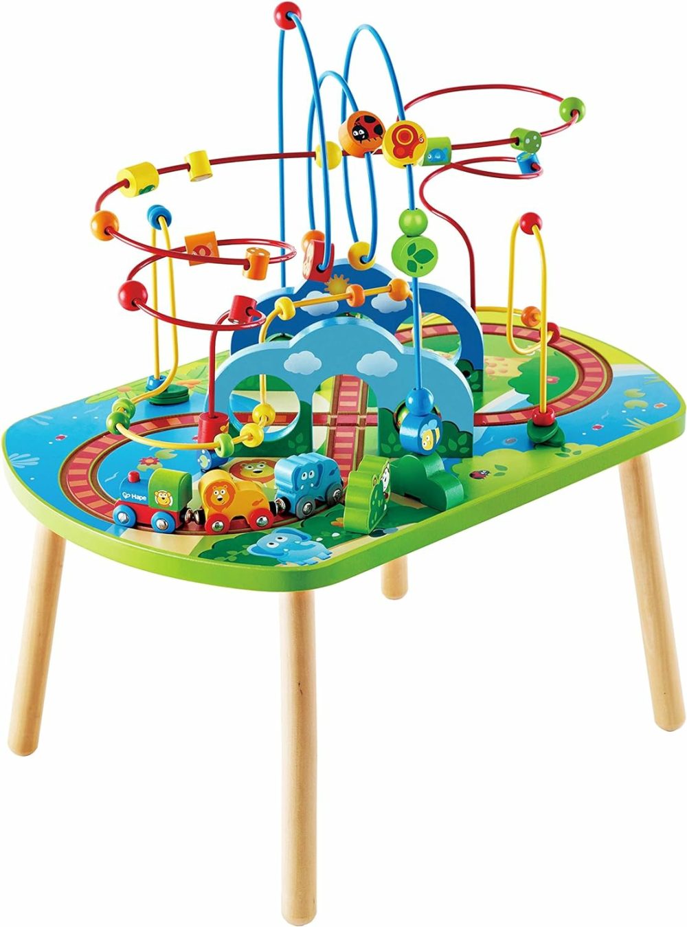 E3824 Jungle Adventure Kids Toddler Wooden Bead Maze & Railway Train Track Play Table Toy For Ages 18 Months And Up Multicolor  25.6″ L X 17.52″ W X 17.91″ H  |  Bead Mazes All Toys Bead Mazes