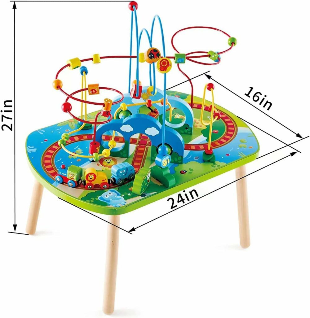 E3824 Jungle Adventure Kids Toddler Wooden Bead Maze & Railway Train Track Play Table Toy For Ages 18 Months And Up Multicolor  25.6″ L X 17.52″ W X 17.91″ H  |  Bead Mazes All Toys Bead Mazes