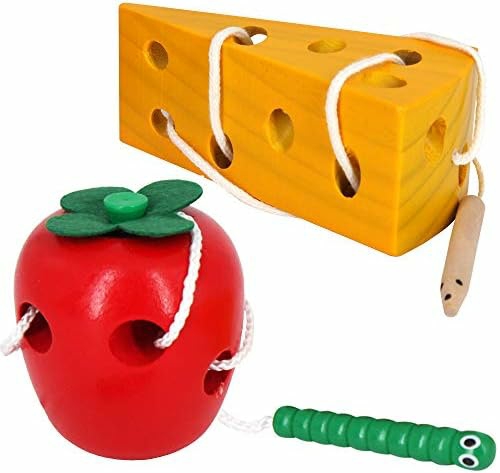 Early Development Toys Wooden Lacing Toys  Montessori Activity Caterpillars Eat Apple And Kids Cheese Toys  Children Learning Educational Wood Block Puzzles Toy For Toddlers Boys Girls  |  Sorting & Stacking Toys All Toys Multi Colors