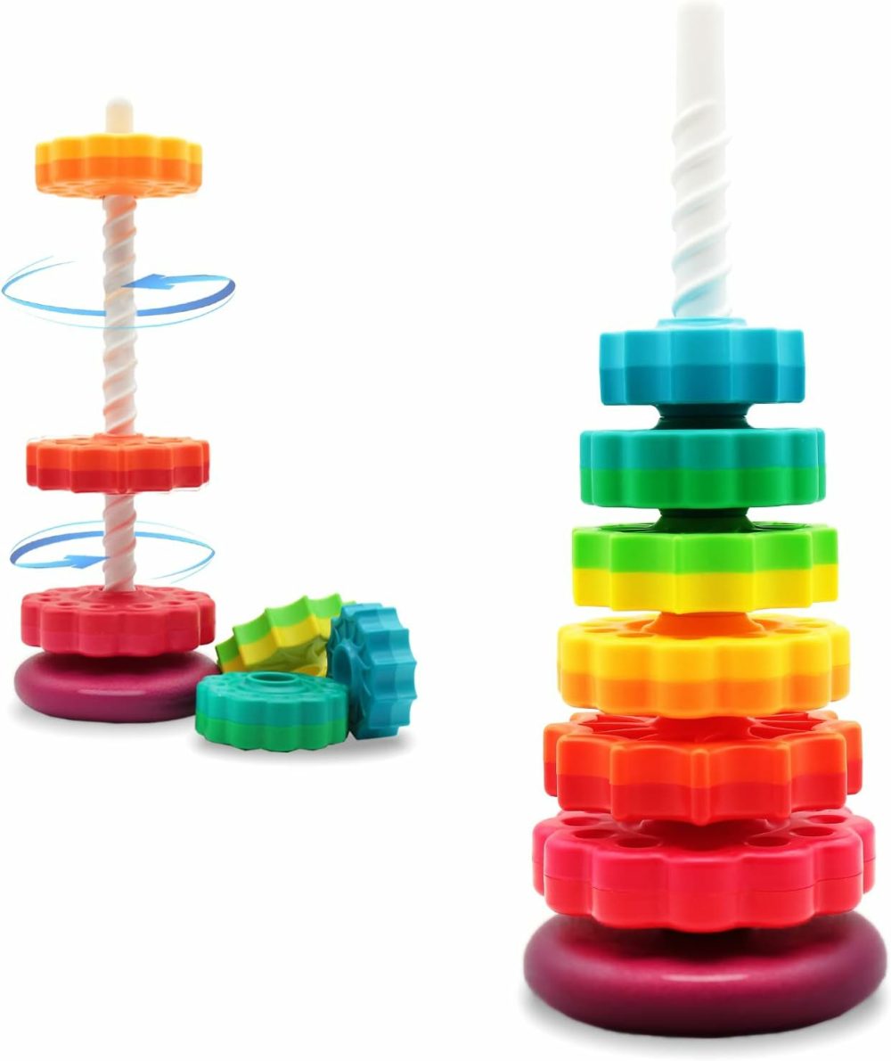 Educational Spinning Stacking Toys  Rainbow Stacking Rings Baby Toy  Toddlers Toys Montessori Sensory Learning Toy For Girls And Boys Spin Wheel Toys For 1-3 Year Old  |  Sorting & Stacking Toys All Toys Sorting & Stacking Toys