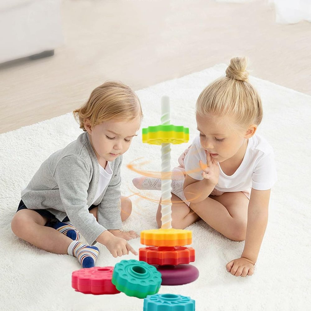 Educational Spinning Stacking Toys  Rainbow Stacking Rings Baby Toy  Toddlers Toys Montessori Sensory Learning Toy For Girls And Boys Spin Wheel Toys For 1-3 Year Old  |  Sorting & Stacking Toys All Toys Sorting & Stacking Toys