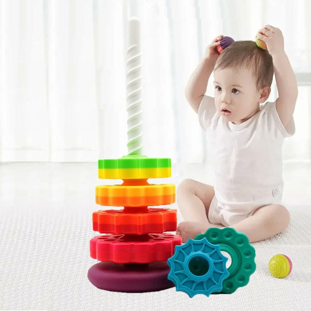 Educational Spinning Stacking Toys  Rainbow Stacking Rings Baby Toy  Toddlers Toys Montessori Sensory Learning Toy For Girls And Boys Spin Wheel Toys For 1-3 Year Old  |  Sorting & Stacking Toys All Toys Sorting & Stacking Toys