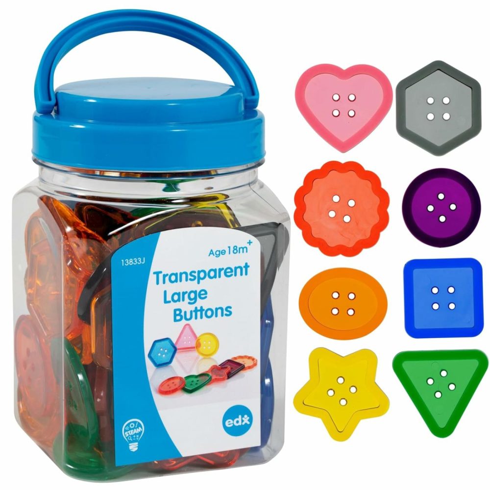 Edx Education Transparent Large Buttons – Mini Jar Set Of 60 – Light Box Accessory – Sensory And Fine Motor Skill Development – Math Manipulative – For Ages 18M+  |  Sorting & Stacking Toys All Toys Sorting & Stacking Toys