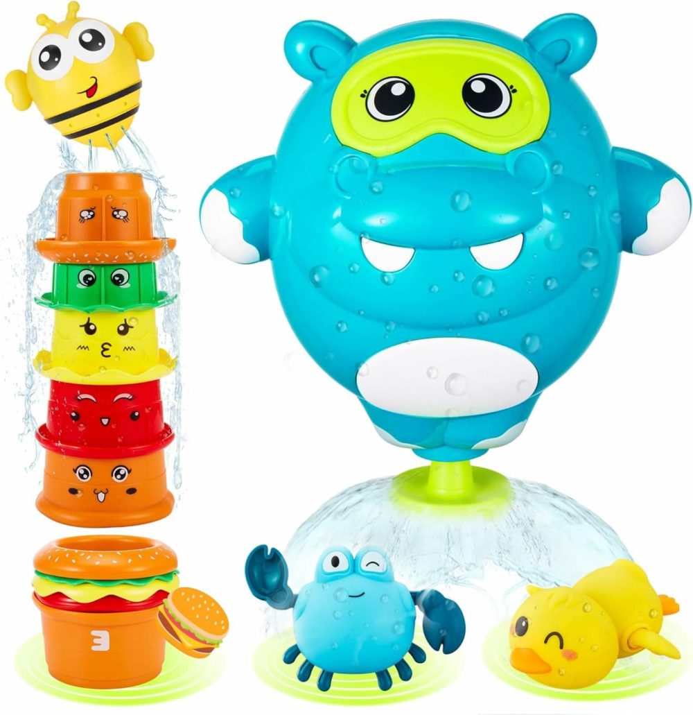 Ekueasyku Hippo Bath Toys With Burger Stacking Cups For Toddlers Emotion  Letter Learning Bath Time Swimming Duck Crab Bathtub Toy  |  Bath Toys All Toys Bath Toys