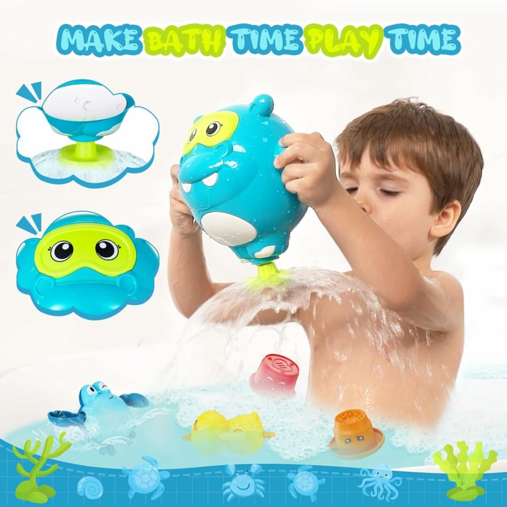 Ekueasyku Hippo Bath Toys With Burger Stacking Cups For Toddlers Emotion  Letter Learning Bath Time Swimming Duck Crab Bathtub Toy  |  Bath Toys All Toys Bath Toys