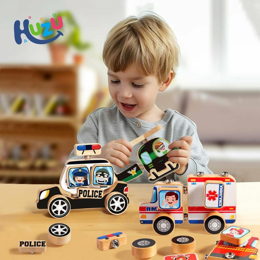 Emergency Vehicle 3D Car Puzzle Wooden Toy  Snap Button Connect Building Block  Take Apart Rescue Police Car Fire Truck Ambulance Helicopter Playset  Stem Montessori Fine Motor Skill Gift Kid 3-8  |  Sorting & Stacking Toys All Toys Sorting & Stacking Toys