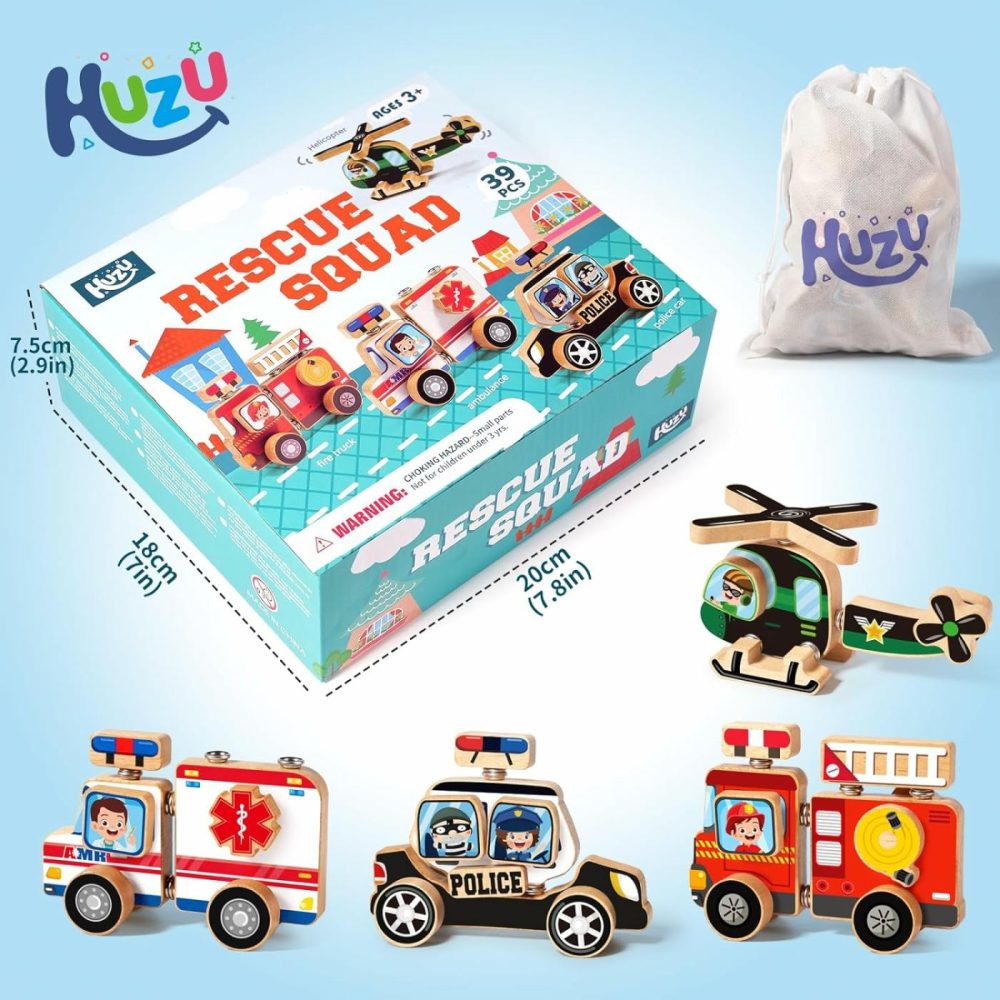 Emergency Vehicle 3D Car Puzzle Wooden Toy  Snap Button Connect Building Block  Take Apart Rescue Police Car Fire Truck Ambulance Helicopter Playset  Stem Montessori Fine Motor Skill Gift Kid 3-8  |  Sorting & Stacking Toys All Toys Sorting & Stacking Toys