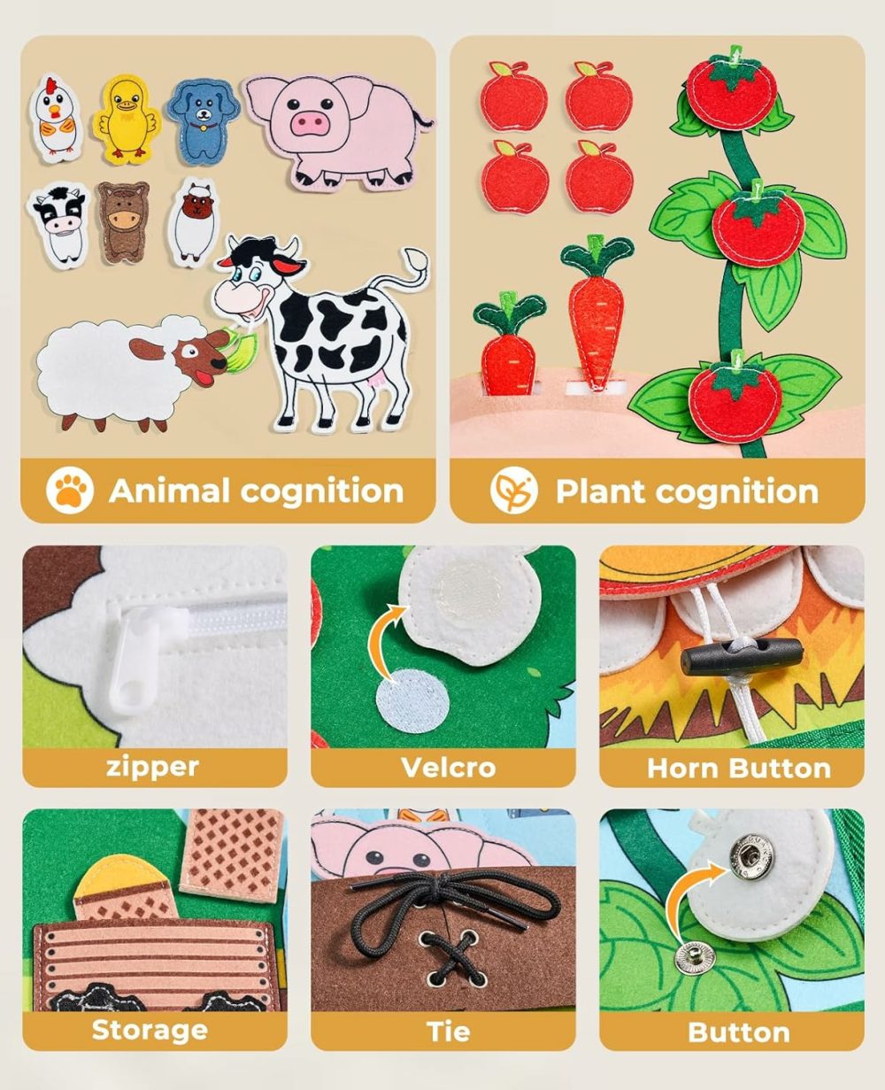 Farm Animal Busy Book For Toddlers Montessori Busy Board For 1 2 3 4 Year Old Boy Girl Birthday Gift – Quiet Activity Book With Life Skills  Cognition  Sorting  Matching – Autism Sensory Toy  |  Sorting & Stacking Toys All Toys Sorting & Stacking Toys