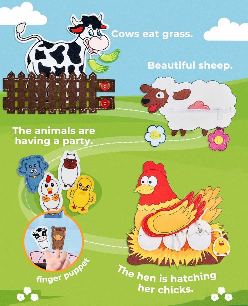 Farm Animal Busy Book For Toddlers Montessori Busy Board For 1 2 3 4 Year Old Boy Girl Birthday Gift – Quiet Activity Book With Life Skills  Cognition  Sorting  Matching – Autism Sensory Toy  |  Sorting & Stacking Toys All Toys Sorting & Stacking Toys